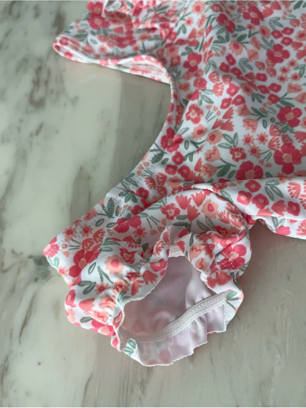 Carter's Pink Floral Puff-Sleeve One-Piece Swimsuit